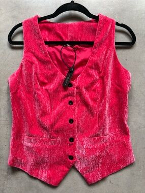NWT Futario Retro Bohemian Bright Pink Velvet Vest